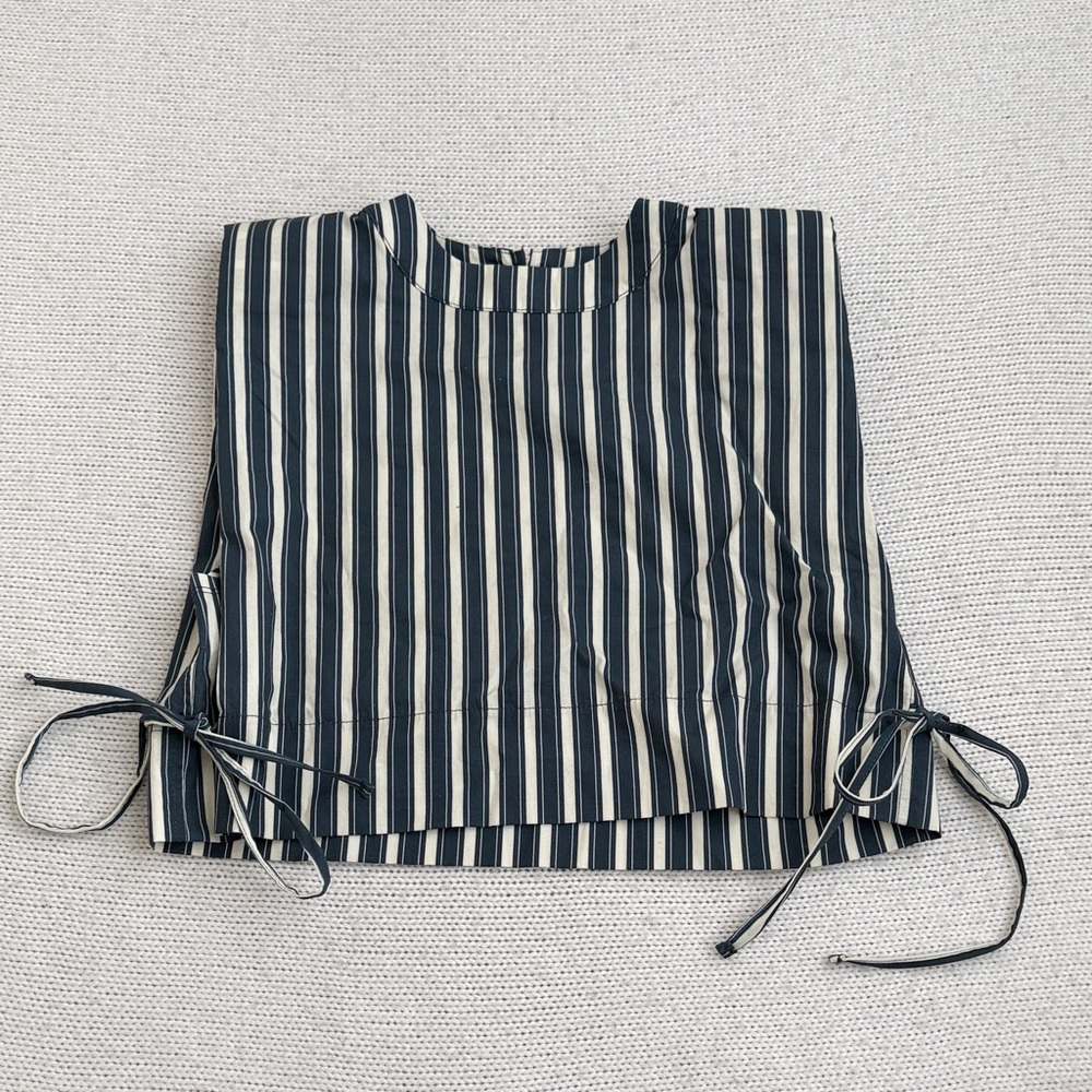 Striped Navy and White Tie-Side Cotton Crop Top